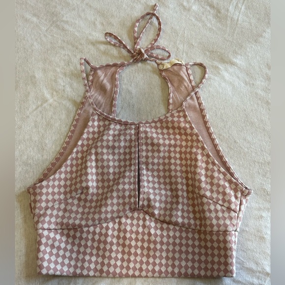 Altard State: Checkered Pink and Cream Halter Top - Picture 1 of 4